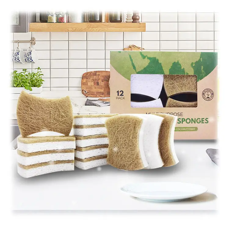 Wholesale Eco-Friendly Coconut Fiber Sponge White Household Kitchen Dish Cleaning Tool for Washing Made Cellulose Material