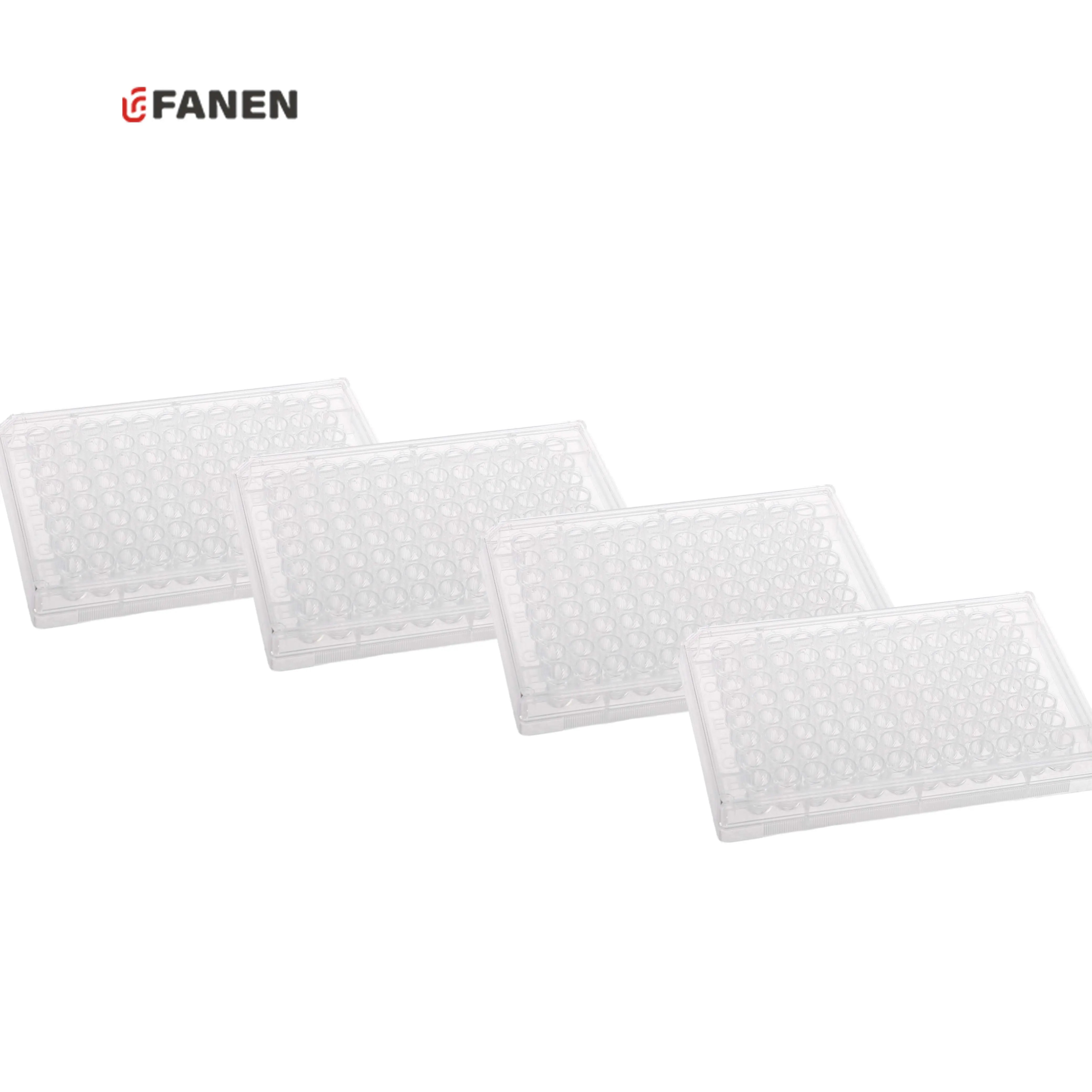 Consumibles de laboratorio Fanen, placa de cultivo de tejido de placa de Petri de celda inferior en V transparente PS desechable de 96 pocillos
