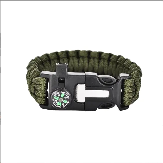 MultiFunction Outdoor Survival Adjustable Adult Bracelets Braided Whistle Compass Rope Bangles Rescue Camping