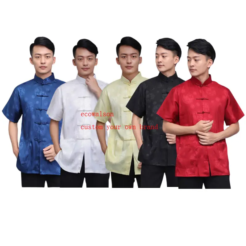 Ecowalson Tang setelan pakaian tradisional Cina untuk pria kemeja jaket kerah atasan Cheongsam Retro Berita Tahun Pakaian Kung Fu