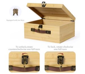 Lớn tre gỗ hộp lưu trữ với khóa bản lề Nắp PU da xử lý lưu trữ bằng gỗ Vali lưu niệm Stash ngực hộp trường hợp - Product Image 3