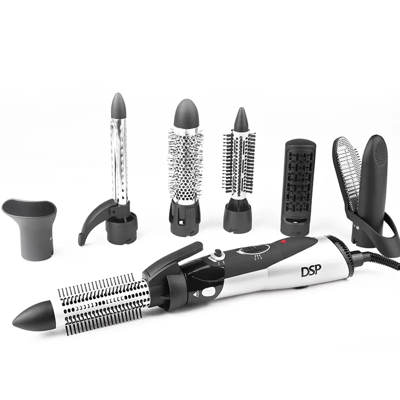 DSP Rotating Hot Air Brush Multifunctional Blow Dryer Straightening Curling Hairstyle Kit Interchangeable Brush Head 7 in 1