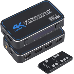 UHD 4K <strong>4</strong> <strong>Input</strong> <strong>1</strong> <strong>Output</strong> 2.0 Switch 4x1 <strong>Switcher</strong> Box Audio Extractor With ARC IR Control HDCP 2.2 For TV PS5