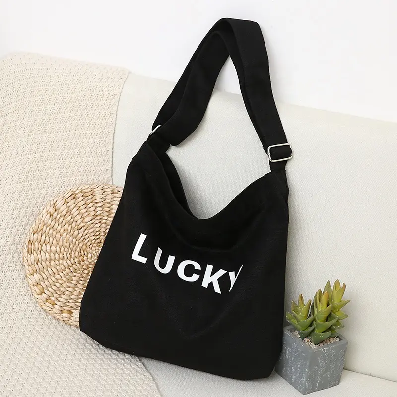 Wholesale Custom Logo Promotional Plain Black Latest Organic Tote Shopping Cotton Canvas Bag with Adjustable Strap Shoulder
