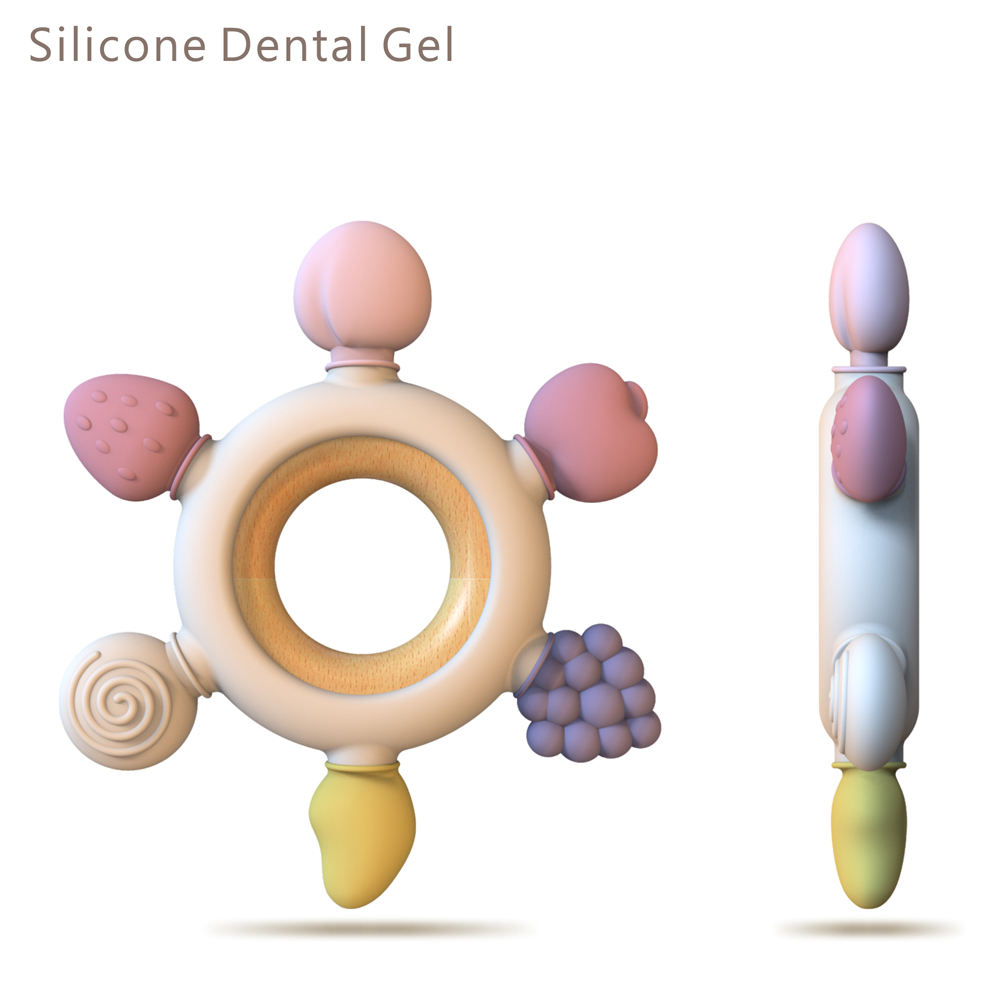 Silicone teether with wood