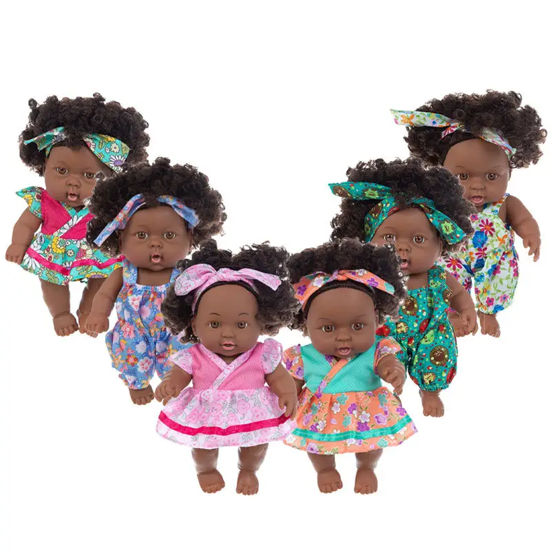 2023 Hot 8 Inch Girl Reborn Baby Wow Doll Dress up Fashion African Black Skin African American Dolls Gift Safety Vinyl