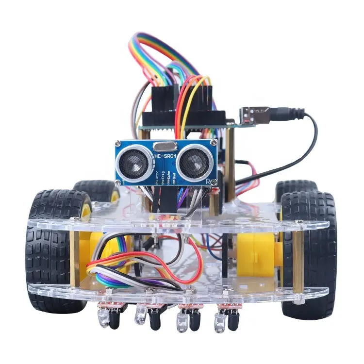 Le Kit de voiture Intelligent 4WD prend en charge le suivi des dents bleues, l'évitement des obstacles par ultrasons, Robot Programmable pour Arduino DIY