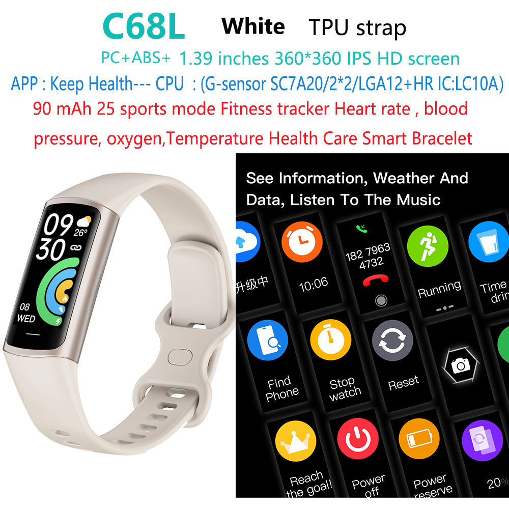 C68L-sport-fitness-tracker-bracelet-smart-watch blanco