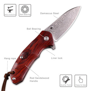 Cao Cấp Rosewood Xử Lý Handmade Damascus Săn Dao Gấp Pocket Knife Với Vỏ Bọc - Product Image 3