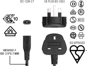 6ft <strong>18</strong> <strong>AWG</strong> England/UK Notebook Power <strong>Cord</strong>, Non-Polarized, with Fuse, IEC-320-C7 to UK Plug BS1363-1/A - Product Image 6