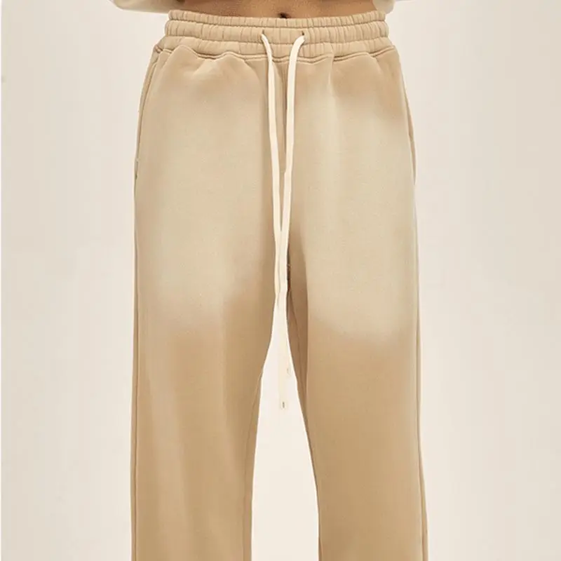Nueva moda Unisex logotipo personalizado lavado con ácido pantalones de chándal de pierna recta hombres pantalones de chándal de peso pesado