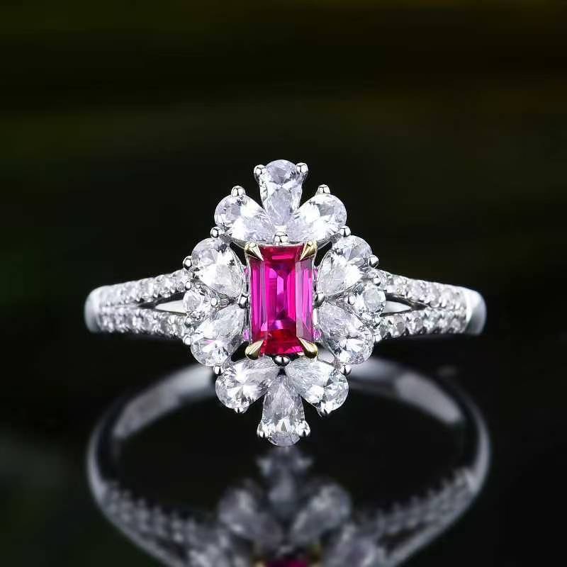 Anillo de diamantes rubí natural