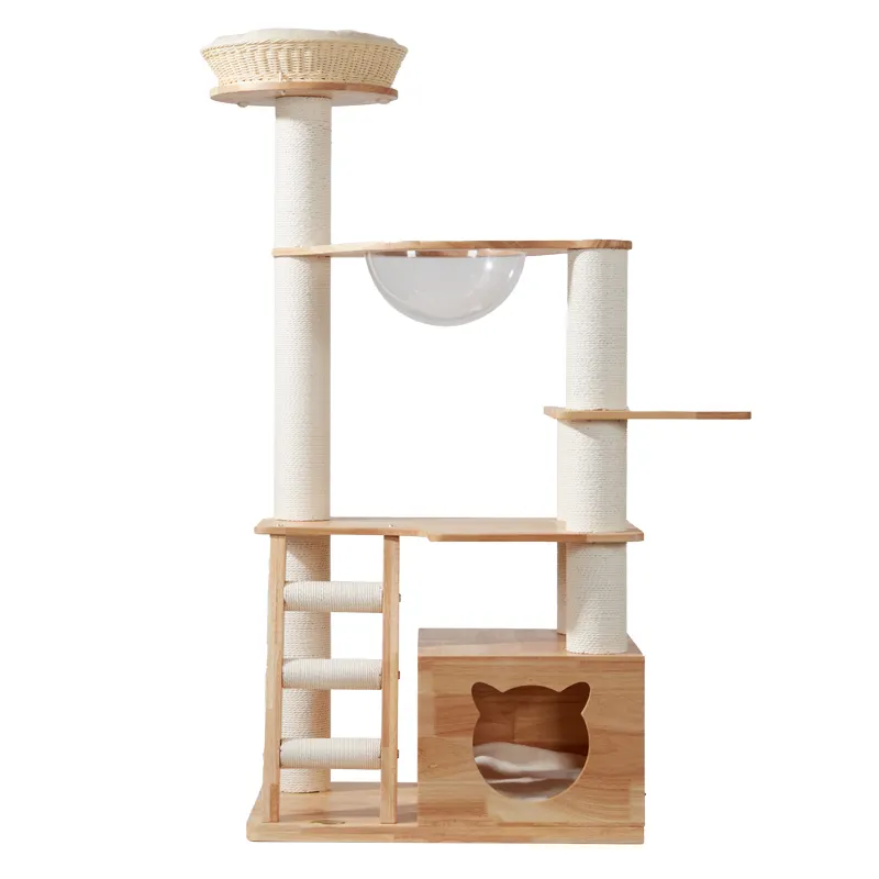 Customized Wooden Cat Tree Sustainable Toy with Sisal Rope Scratcher and Climbing Frame for Playful Cats Cat climbing frame
