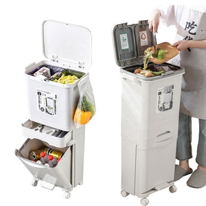 Clasificación 8 Cajón de 10 galones Nivel de doble capa Separación en seco y húmedo Cubo de basura de polvo Cubo de basura de cocina con tapa - Product Image 1