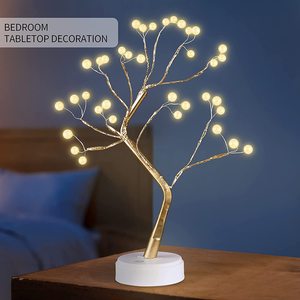 Noel noel dekorasyonları bakır tel Usb dokunmatik anahtarı 36 inciler Led komodin ışık DIY ağacı lambası tatil aydınlatma