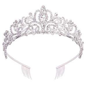 Popolare vendita all'ingrosso di cristallo di strass placcato argento brillante per ragazze principessa diadine corona