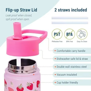 Wildkin trẻ em 14oz nước bằng thép không gỉ chai bpa-miễn phí rò rỉ cách nhiệt dễ dàng làm sạch dâu tây vá trẻ em trở lại trường học - Product Image 3