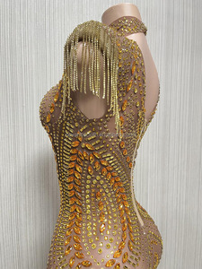 NOCANCE Y2021-B Latest Products Sleeveless Sparkling Tassels Crystals Luxury <strong>Golden</strong> Dress Women Dress for Evening Party