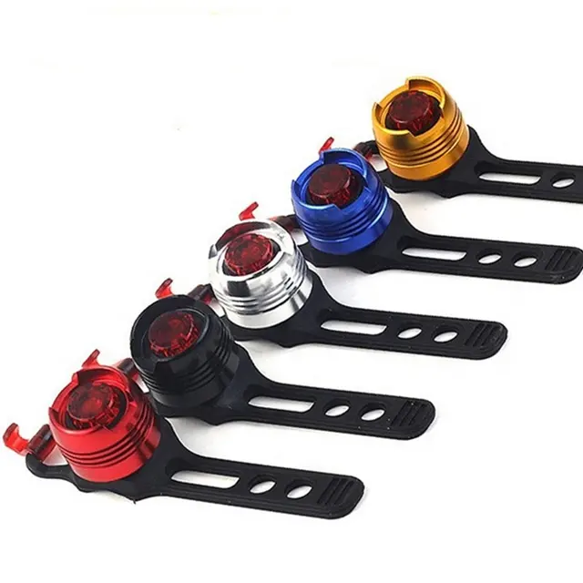 High Brightness Red Blue White LED Mini Aluminum Taillight Waterproof Bike Rear Light with Silicone Bicycle Clip Band