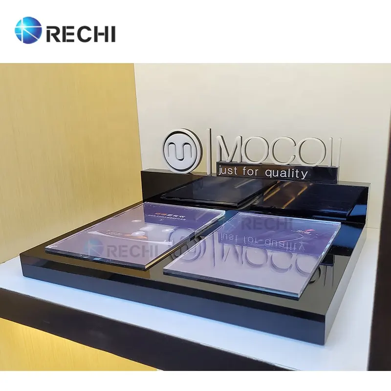 RECHI Custom Counter acrilico accessorio per telefono cellulare Display POS al dettaglio per supporto di protezione dello schermo del telefono cellulare con segni 3D