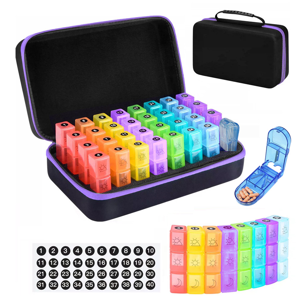 1 coupe-médicaments, sac violet, boîte à médicaments à 31 grilles