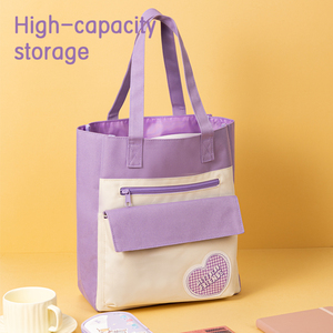 Deli BA174 Purple Orange Heart-shaped <strong>Tutorial</strong> Bag Large-capacity Portable Handbag <strong>Canvas</strong> Bag for Students 48pcs Per Carton Set - Product Image 2