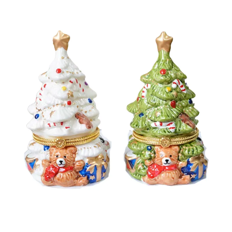 Contenitore di immagazzinaggio di gioielli per alimenti con caramelle in stile a forma di albero di natale artigianato in ceramica e regalo scatola di gingillo per barattoli di biscotti per decorazioni natalizie