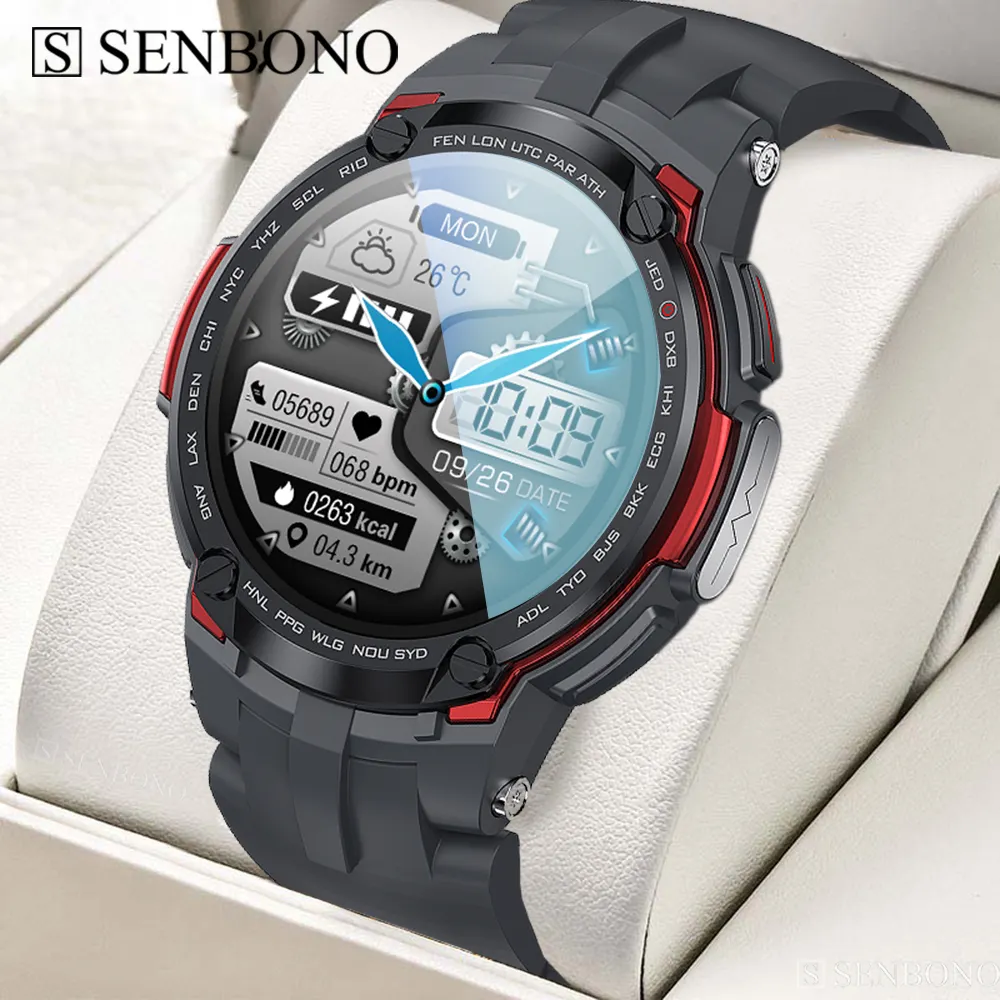 SENBONO V6 2022 SmartWatch ECG + PPG ip68 방수 혈액 산소 HD 전체 터치 스크린 피트니스 트래커 OEM/ODM 스마트 시계 남자