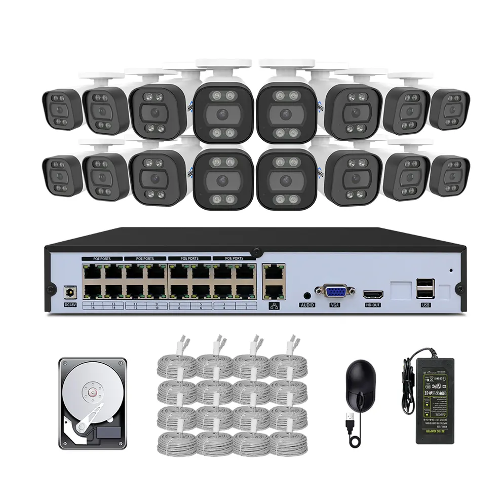 Hiseeu H.265, 16 дюймов, 8 Мп, IP-камера, система активного устрашения, система двухсторонней аудио, охранная сетевая камера CCTV, комплект 4K NVR