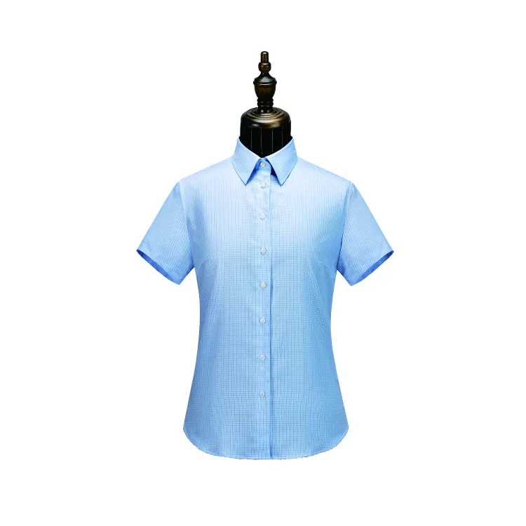 woman working office checked anti-wrinkle cotton silk workwear uniform shirts
