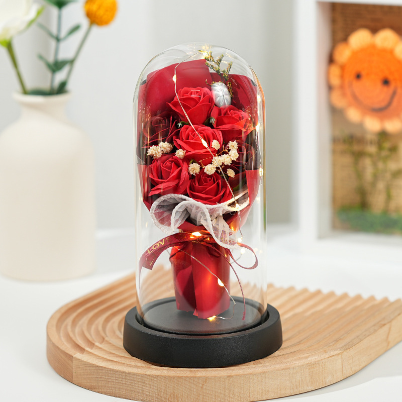 medium cover-red 7-light string gift box-glass cover black chass