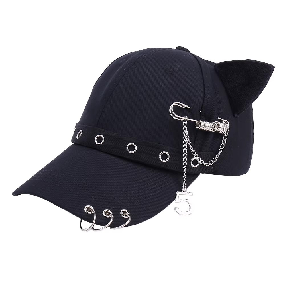 Cat ear baseball cat ear pin 5 word chain black