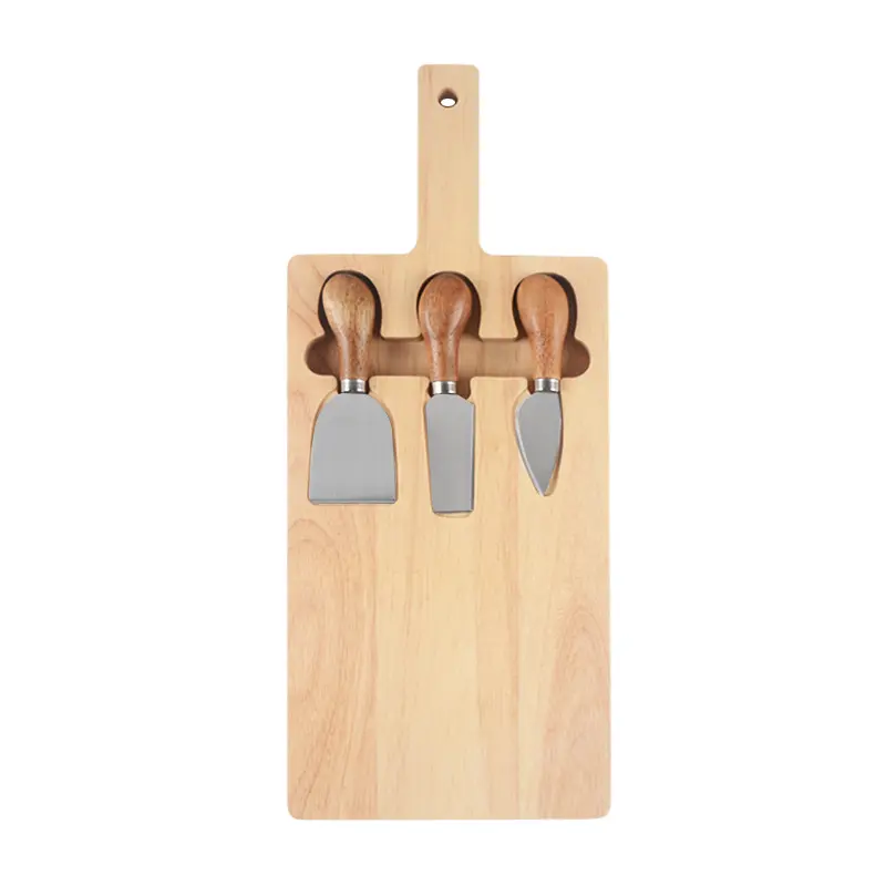 Tagliere rettangolare in legno di gomma per formaggi piatto di salumi con Set di coltelli in acciaio inossidabile da 3 pezzi