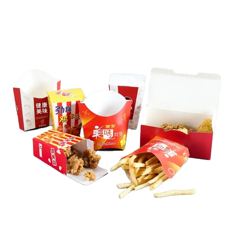 Fabrik preis heißer Verkauf Take Away Food Boxes Pommes Frites Fried Chicken Nuggets Karton Papier Lebensmittel verpackungs box
