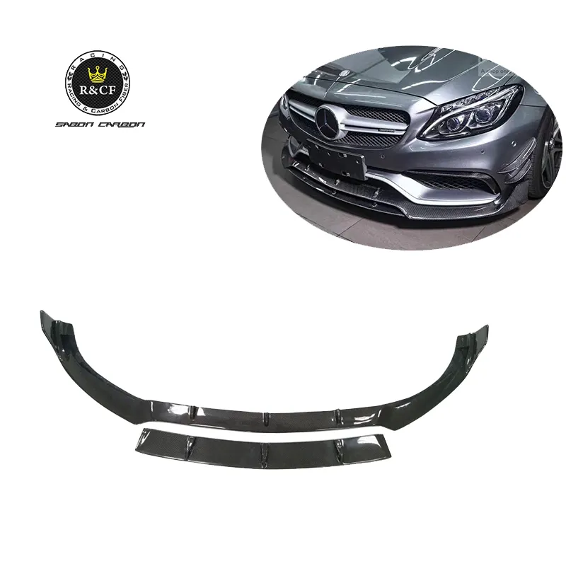 W205 C63 Lábio Dianteiro Estilo BS fibra de carbono do amortecedor dianteiro lip splitter spoiler para Mercedes Benz C63 W205 C-classe Sedan Coupe