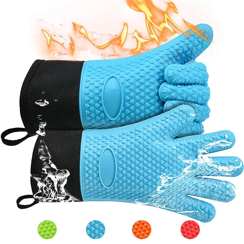 Cheap Silicone Gloves Heat Resistant Double Oven Mitts for Kitchen Cooking BBQ Baking