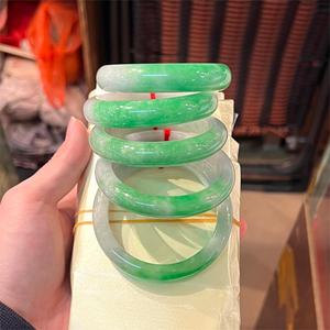 Myanmar Jadeite yüksek kalite doğal yeşim bileklik beyaz ve yeşil Jadeite bilezik kadınlar hediye için 54 ~ 60mm - Product Image 2