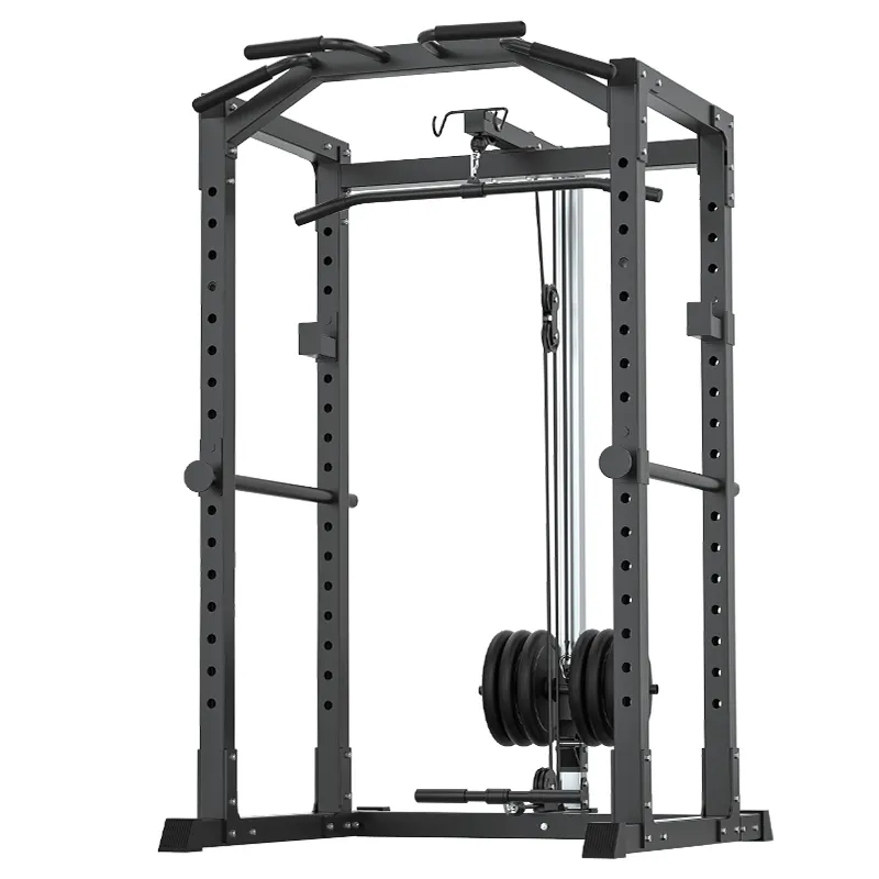 ZYfit Fitness Gym Reality Squat Rack Power Cage con LAT opcional Pulldown & Leg Holdown Accesorio Squat y Bench Rack Combos