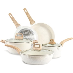 <strong>White</strong> Medical <strong>Stone</strong> Coating Die-cast Aluminium Cookware Set Kitchenware <strong>Pots</strong> and Pans Non-stick Frying Pan for Gift Household - Product Image 1