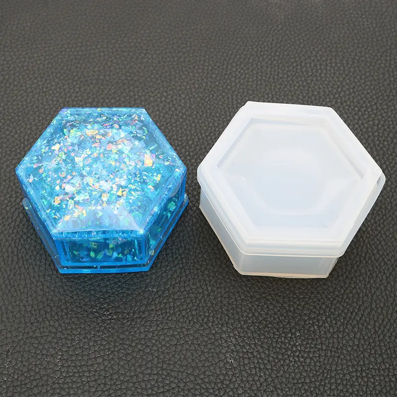Molde de armazenamento de silicone s186, caixa de jóias hexágono para artesanato, fabricação de resina