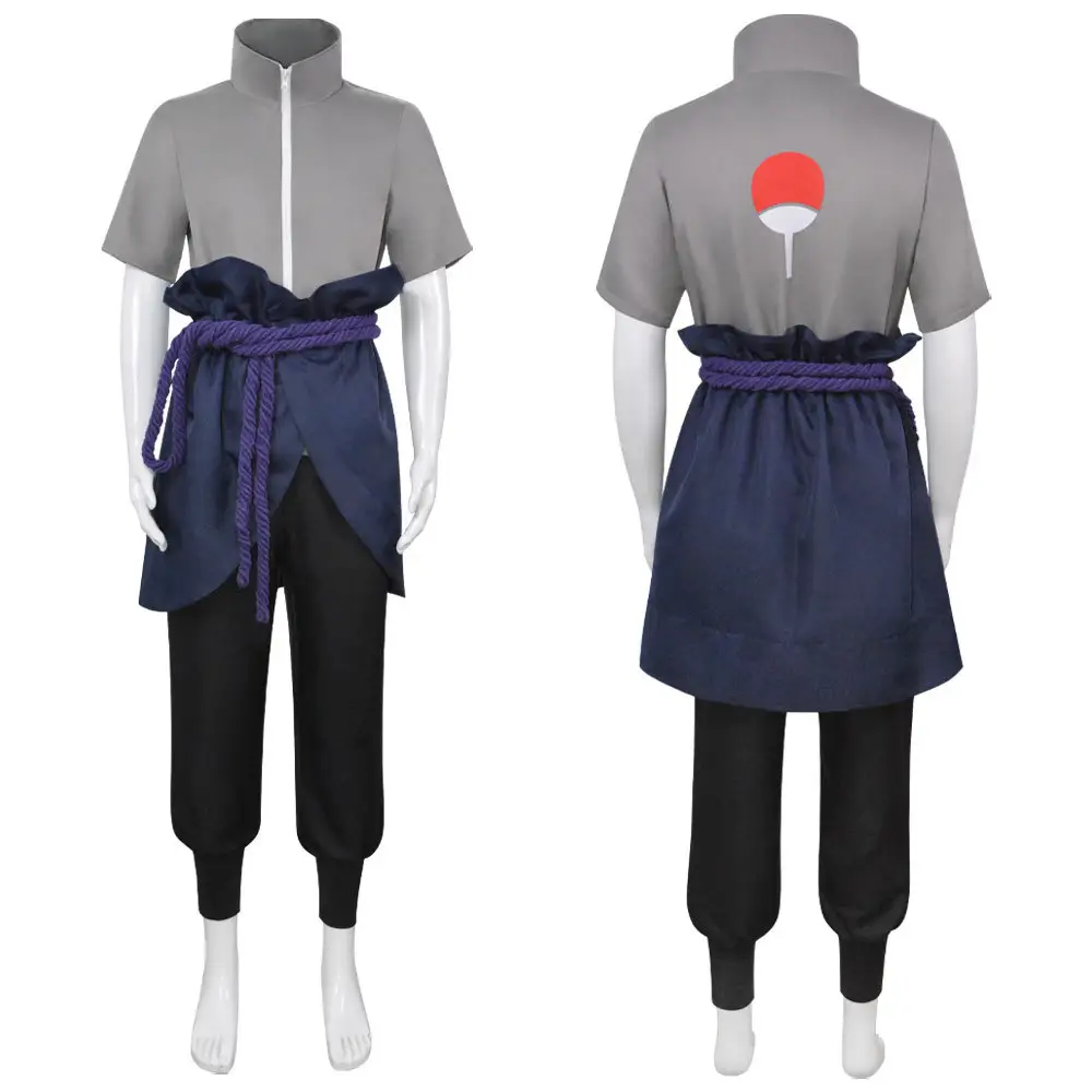 Hokage Uchiha Sasuke Cosplay disfraces Shippuden Sasuke traje carnaval trajes gris Tops pelucas Halloween Anime disfraz