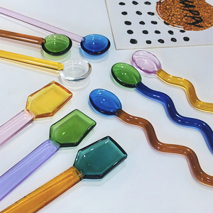 多色勺子环保扭曲创意玻璃勺草编波浪状勺子派对冰沙奶昔 - Product Image 2
