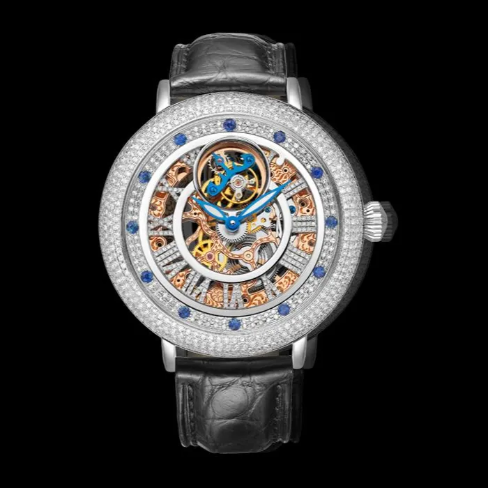 Jingzhanyi reloj de oro de fabricación de fábrica de oro blanco de 18K con incrustaciones de diamante reloj de la marca de fabricación ver personalización