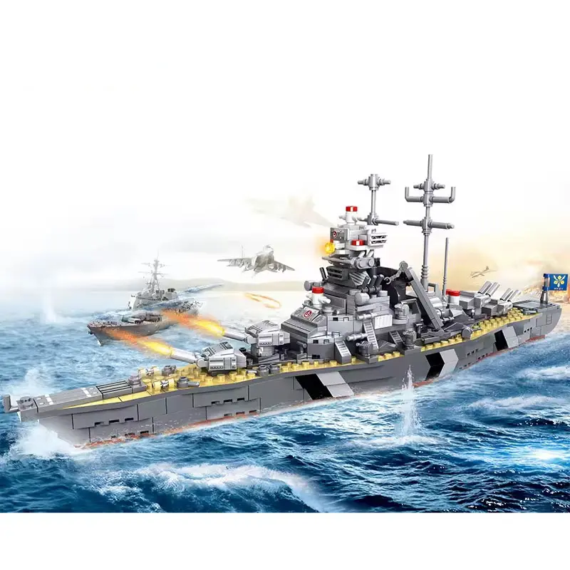2 en 1 buques de guerra militares Mismarck acorazado crucero modelo MOC ensamblar bloques de construcción educativos