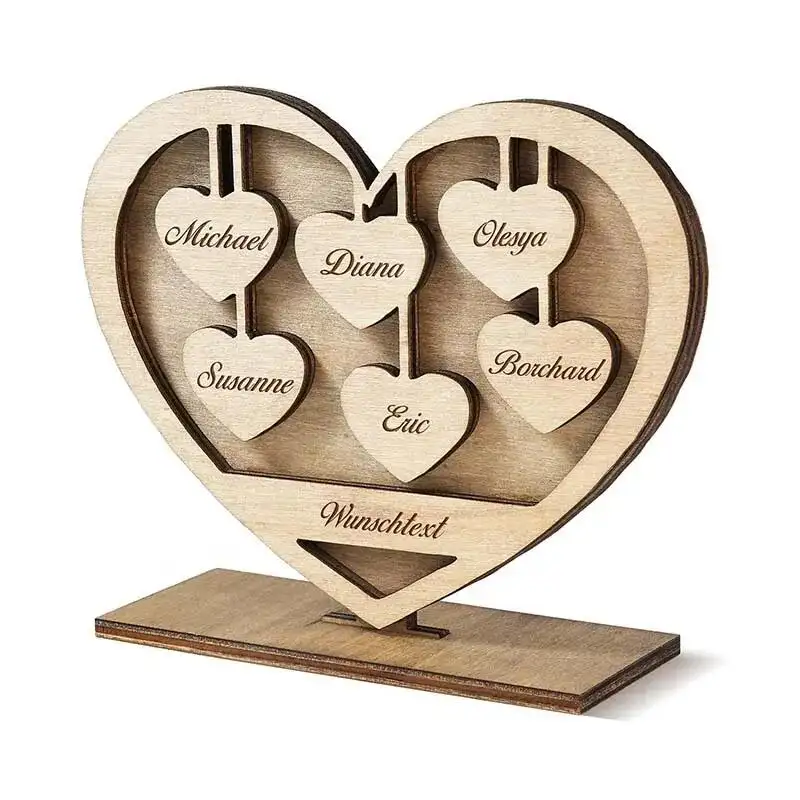 Letrero personalizado para decoración de dormitorio, pared de madera en forma de corazón, decoración de árbol genealógico, artesanías de madera personalizadas, decoración colgante de pared