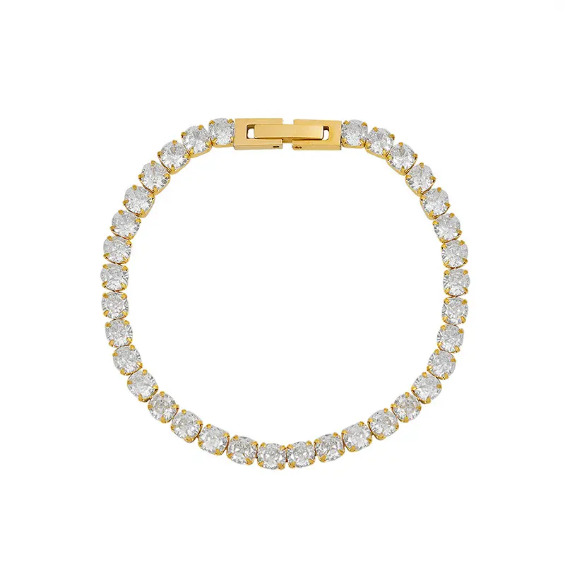 Bijoux étanches en acier inoxydable plaqué or 18 carats bracelet de tennis en cristal gypsophile CZ bracelets en zircon cubique YF2978