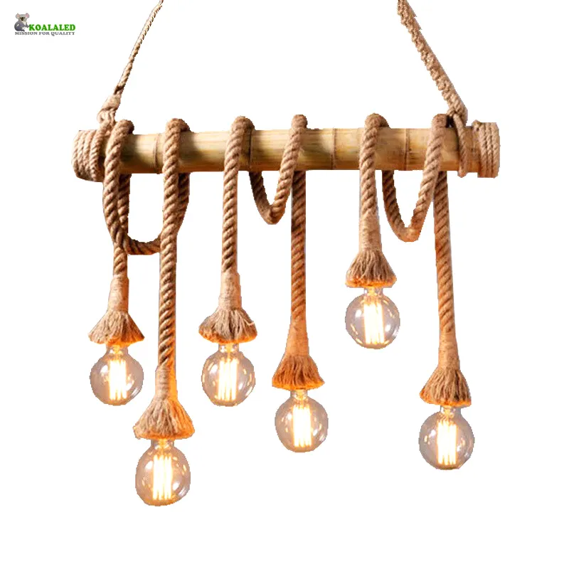 Corda de cânhamo de bambu, lustre suspenso de bambu industrial para decoração, restaurante, loft, casa na fazenda