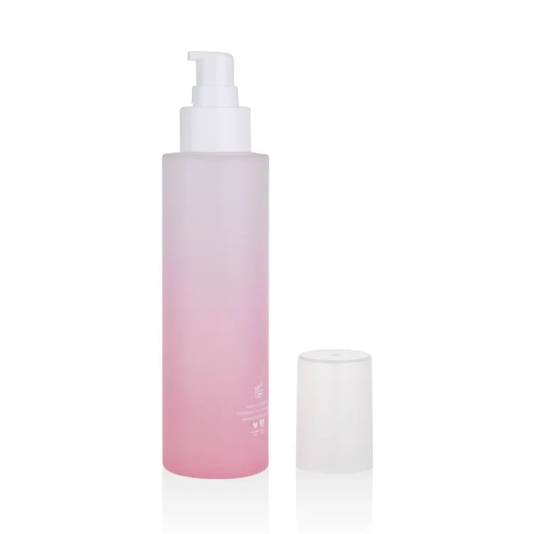 Gradient rose vert bleu 120ml personnalisation bouteilles de lotion de verre avec pompe en plastique Cosmétique maroc emballage soins de la peau