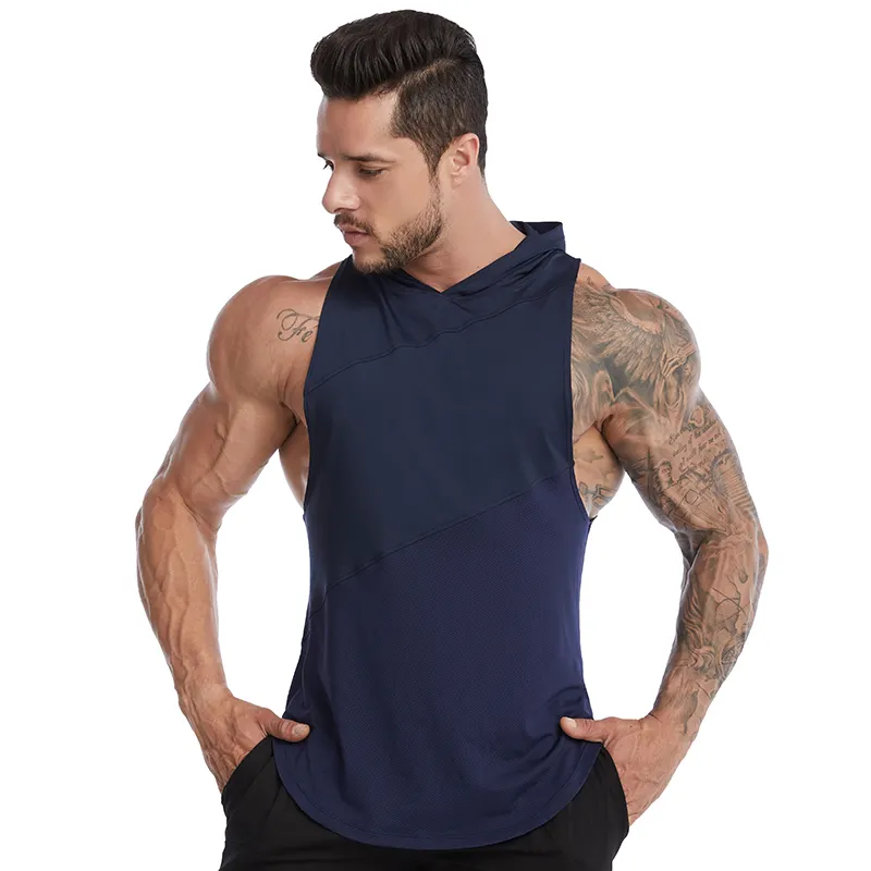 Sweat-Shirt à capuche de Compression respirant pour hommes, sweat-Shirt d'été sans manches