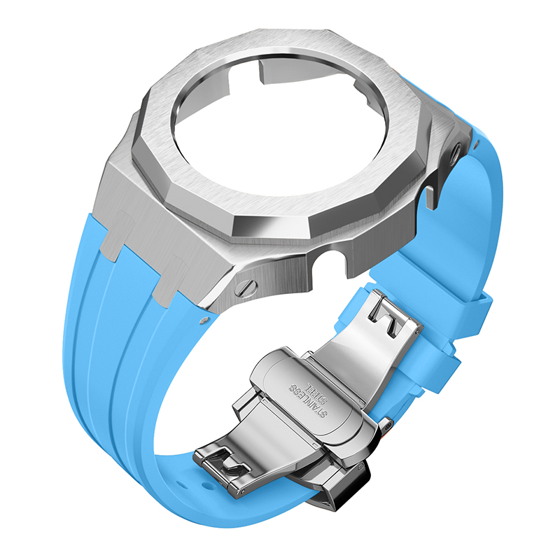 Boîtier argenté - Bracelet bleu clair